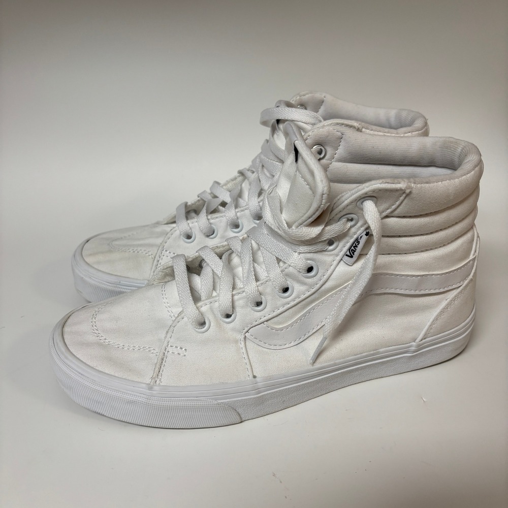 Vans Sk8-Hi High Top Sneakers Triple White Canvas Shoes Mens 8 Womens 9.5